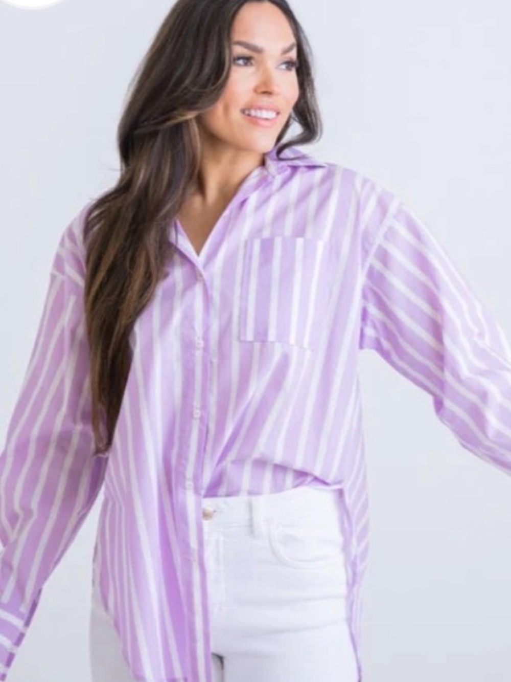 Karlie Pink and White Vertical Stripe Blouse